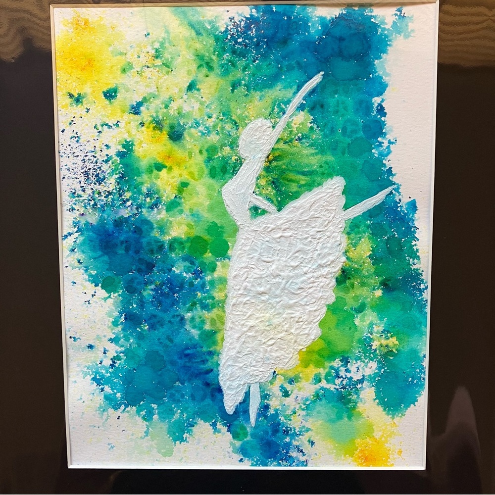 Watercolor Ballerina Dancer Wall Art Textured Painting Framed in Art Kit, 11x14"